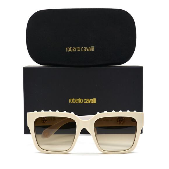NEW ROBERTO CAVALLI SRC040S 09X7 IVORY BROWN LENS AUTHENTIC SUNGLASSES - Picture 1 of 12
